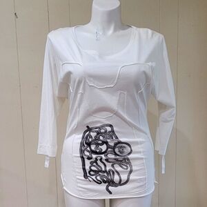 Ghost Of Trouble White Cotton Roll Tab Graphic Women's Shirt Sz L